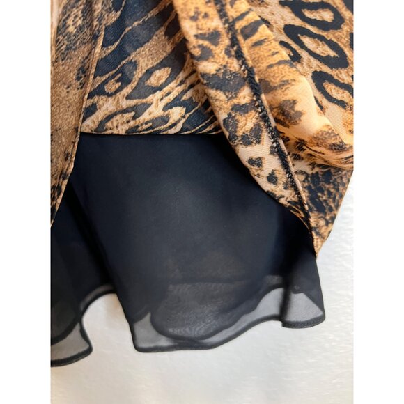 Miss Selfridge Leopard Print Mini Slip Dress With Sheer Black Layered Hem - Picture 4 of 5